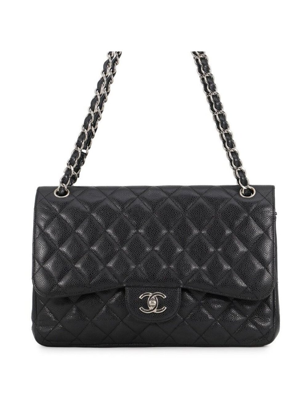 Chanel Chain Shoulder Bag Quilted 30 Caviar Leather CC Logo Black
